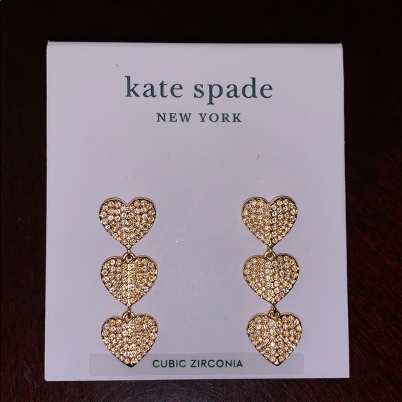 Kate Spade Triple Heart Drop Earrings, Gold - Picture 3 of 5